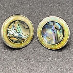 Nuri Silver Abalone Mosaic Opal Stud Earrings Boho Art Deco Retro Multi 1"